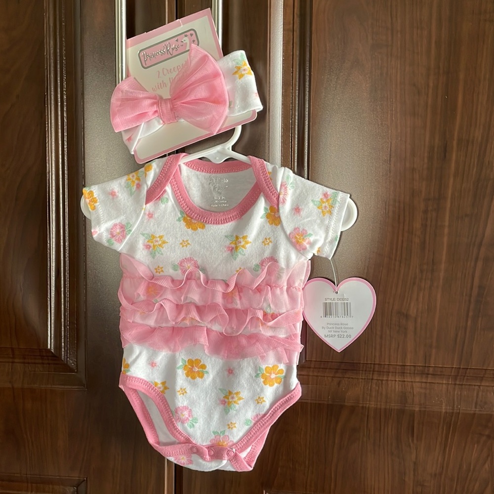 Brand new with tags - Princess Rose ruffle onesie with headband